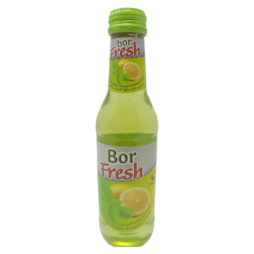Bor Fresh Mint & Lemon Carbonated Drink, 200ml Glass Bottle, Vitamin C Enriched Sparkling Soda, Refreshing Citrus Beverage - SANI-LLC