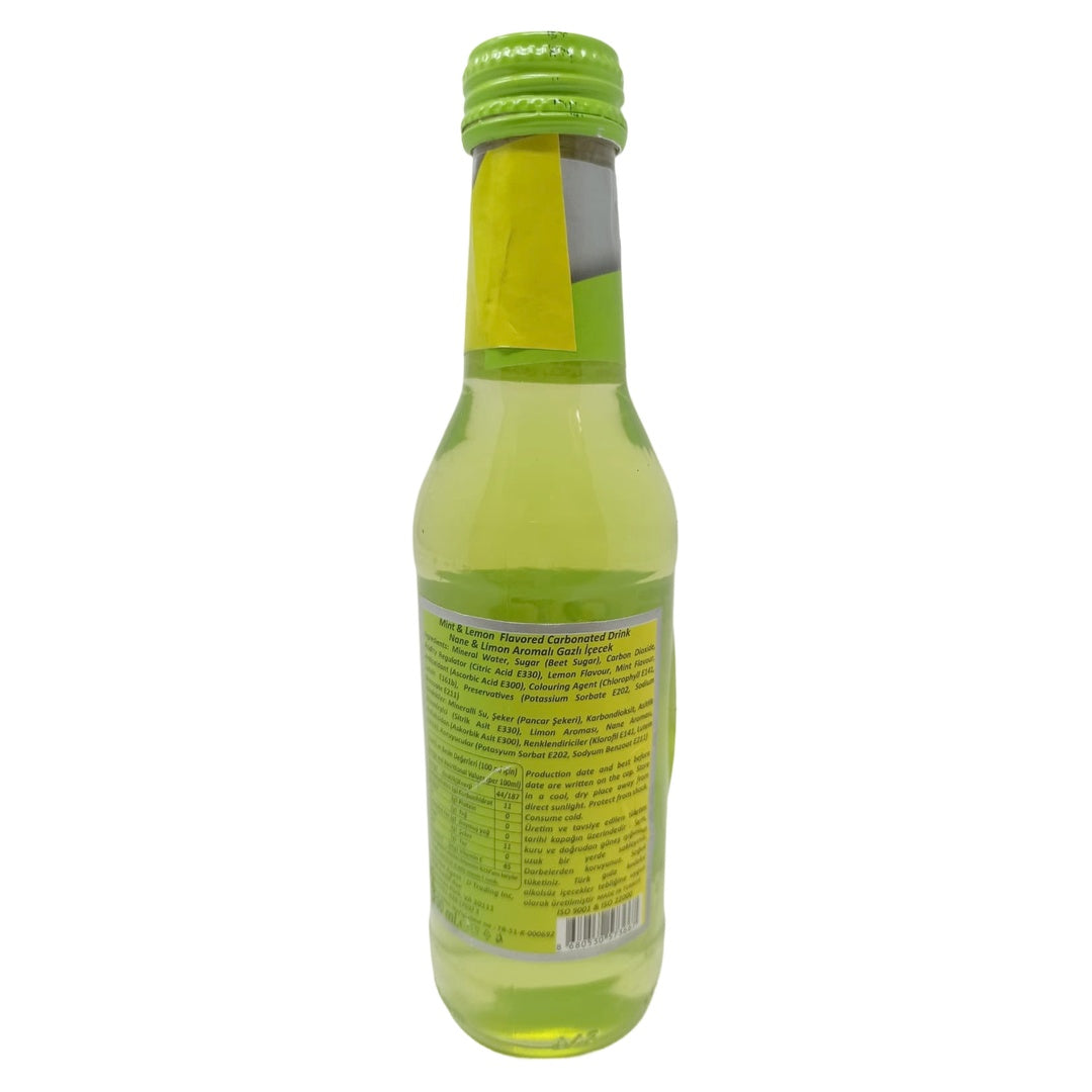 Bor Fresh Mint & Lemon Carbonated Drink, 200ml Glass Bottle, Vitamin C Enriched Sparkling Soda, Refreshing Citrus Beverage - SANI-LLC