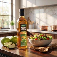 Tamara natural apple vinegar 500ml bottle, unfiltered cooking tonic with a clear glass container showing the amber-colored vinegar.