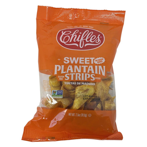 Chifles Sweet Plantain Strips, 2.5oz Bag, Ripe Plantain Chips, No Sugar Added, Non-GMO, Gluten-Free & Vegan, Healthy Latin-Style Snack