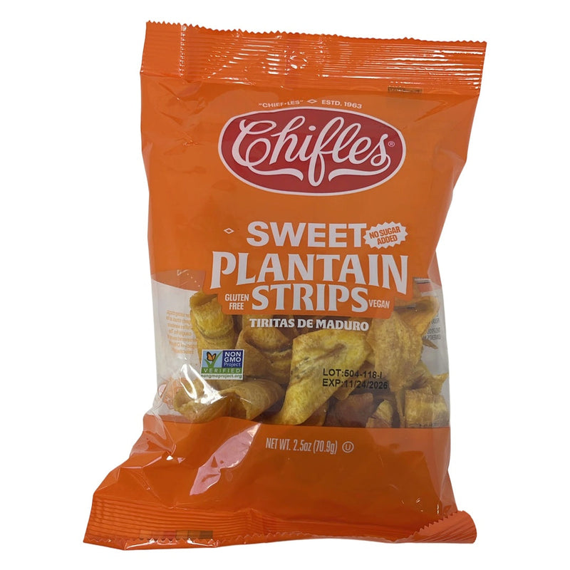 Chifles Sweet Plantain Strips, 2.5oz Bag, Ripe Plantain Chips, No Sugar Added, Non-GMO, Gluten-Free & Vegan, Healthy Latin-Style Snack