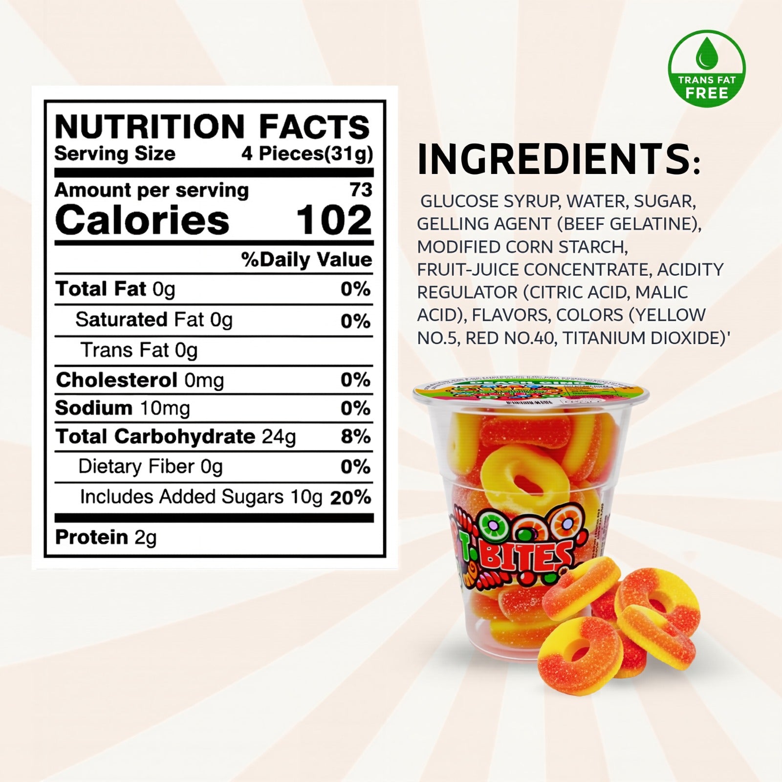 Cup candy Peach Ring Fun fruit Bites 6oz