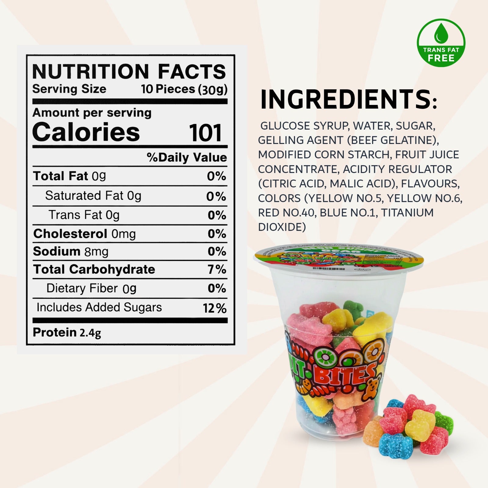 Cup candy Neon Gummy Bear Fun fruit Bites 6oz