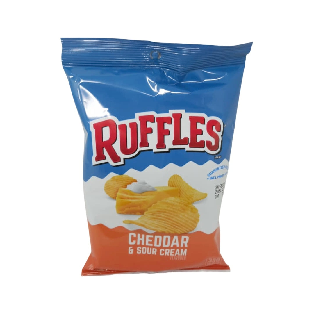 Ruffles Potato Chips 60.2g Bag Crispy Ridges Bold Cheddar & Sour Cream Flavor for Snack Time - SANI-LLC