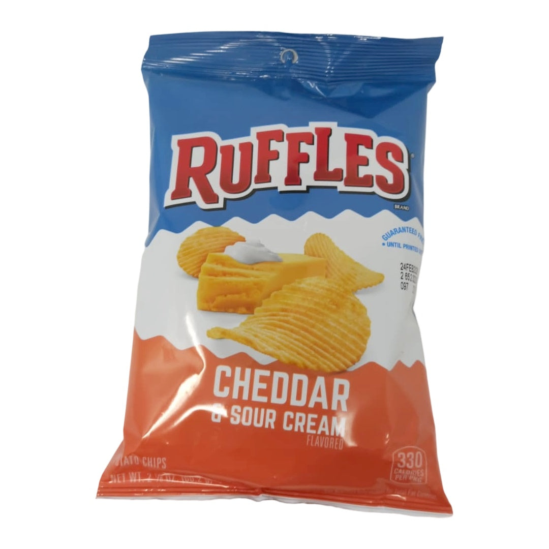 Ruffles Potato Chips 60.2g Bag Crispy Ridges Bold Cheddar & Sour Cream Flavor for Snack Time - SANI-LLC