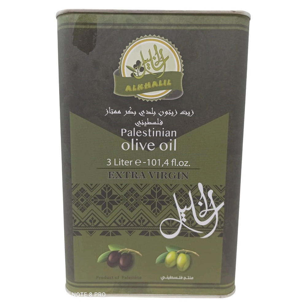 Al Khalil Palestinian Extra Virgin Olive Oil, 3 Liter (101.4 fl oz) Large Tin, Premium Cold Pressed Unrefined EVOO, Non-GMO, Authentic Mediterranean Flavor for Cooking - SANI-LLC