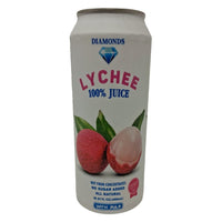 Diamonds Lychee Juice with Pulp in a 16.57 fl oz bottle, showcasing fresh lychee fruit and pulp, all-natural tropical fruit beverage.