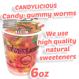 Candy: Candy Licious | Gummy Worms | Mix fruit | HALAL | Sweets & Delicious| Cup |6oz. |170g