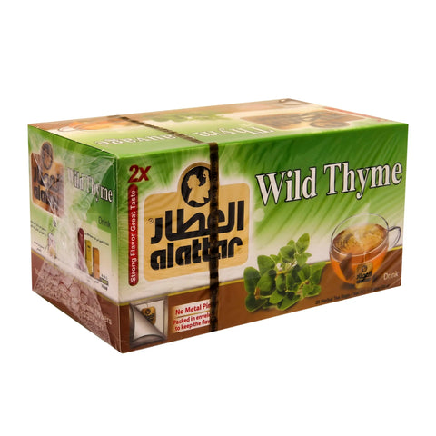AlAttar Wild Thyme Tea 20 Bags herbal infusion in a box, showcasing the tea bags and packaging for wellness and natural flavor.