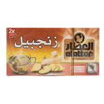 AlAttar Ginger Herbal Tea box with 20 tea bags, natural wellness drink featuring ginger flavor, on a neutral background.