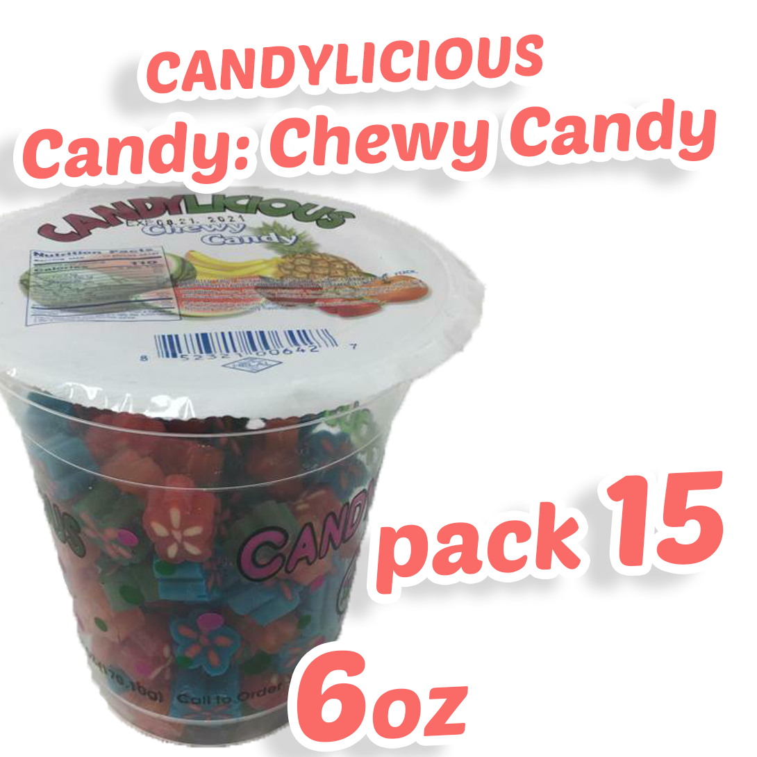 Cup Candy Licious | CHEWY CANDY | The Everyday Flavor Chewy Candy | Mix fruit |HALAL | Sweets & Delicious|6oz.