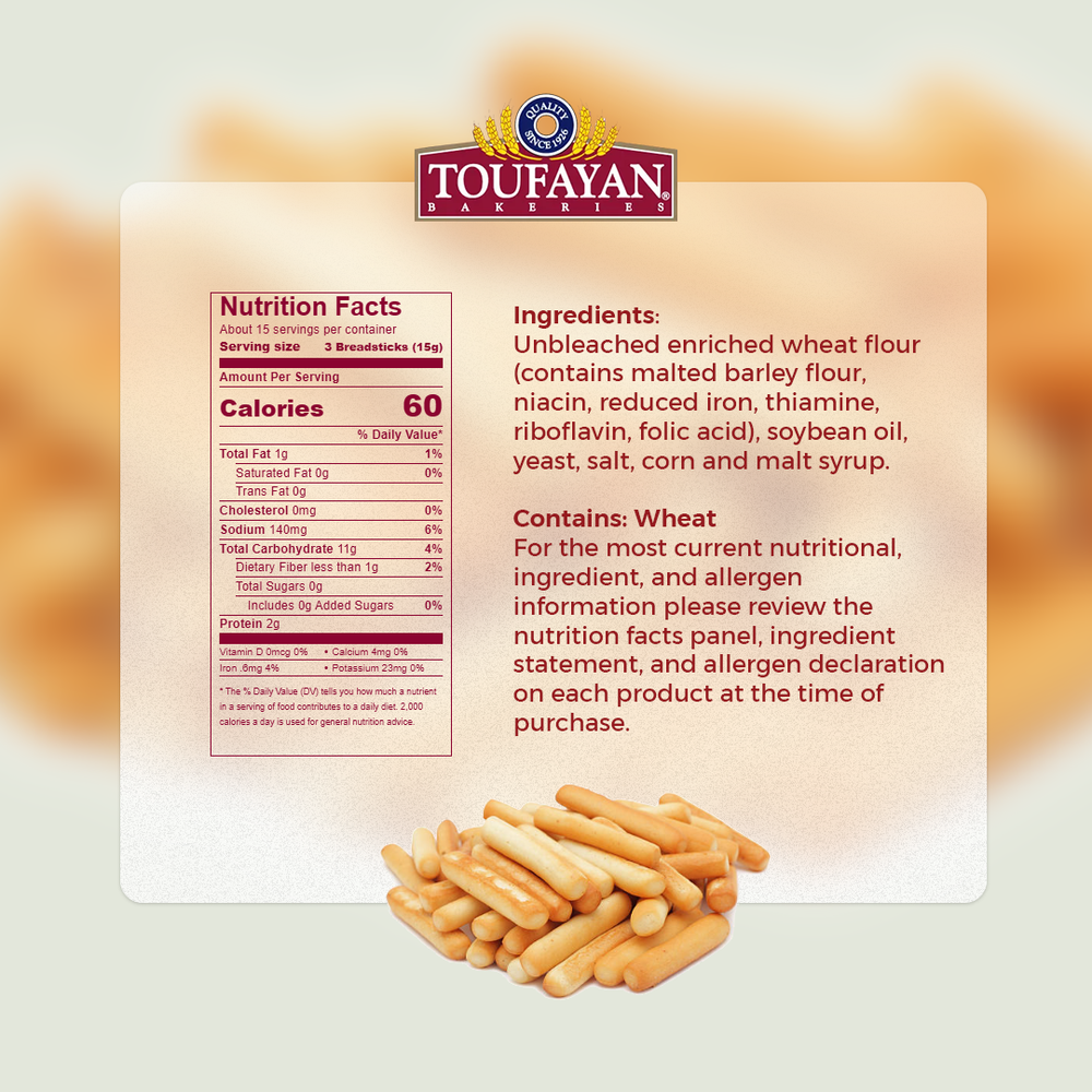 Toufayan: Crispy Bread sticks | Plain | Crunchy and delicious | 227g | 8oz - SANI-LLC