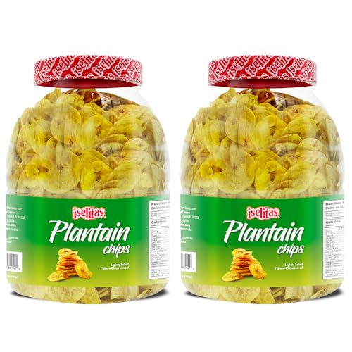 Iselitas | Plantain chip Salted Party Size Jar | Thin & Crispy | Light Salted, Plantain Chips | Farm Packed | Gluten Free | 2 jar | NET WT. 26.45OZ (750g)