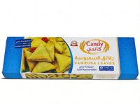 Hand-crafted Candy Sambosa leaves in 500g frozen pack, thin, crispy vegan traditional Baladi style for frying or baking.