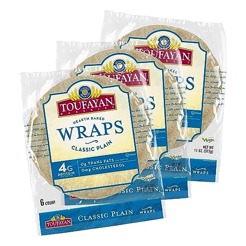 Toufayan Classic Plain Tortilla Wraps for Sandwiches, Meats, Salads, Cheeses and Snacks, Cholesterol Free, Kosher, Fresh, Vegan, Soy Free, Breakfast Pastry, Freshly baked (3 Pack, 18 Wraps Total) - 33oz