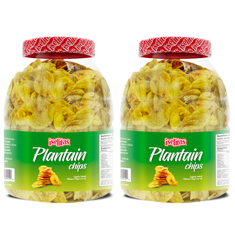 Iselitas | Plantain Salted Party Size Jar| Thin & Crispy |Light Salted - Plantains Sweet Party Size Jar | Sweet Plantain Chips | 2 Jars |22.93OZ (650g)