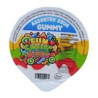 Assorted sour gummy candy cups by Fun Fruit Bites, featuring colorful fruit-shaped bites in a 6oz pack.