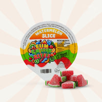 Colorful cup of Fun Fruit Bites watermelon slice candy, showcasing vibrant fruit-shaped gummies in a 6oz package.