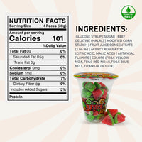 Fun Fruit Bites cup candy featuring watermelon slice shaped fruit bites in a 6oz pack.