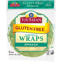 Toufayan Gluten Free Tortilla Wraps 6 Count (11 oz) Spinach Flavor Certified Vegan, Resealable Freshness For Sandwiches, Pinwheels & Meal Prep