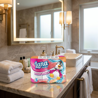 Lana Tex Roll 6-pack of 3-ply compressed toilet paper in a hotel bathroom setting, ideal for home use.