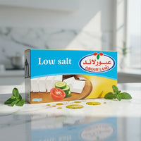 Obour Land low salt white cheese in 500g packaging, creamy Egyptian-style feta cheese for salads, sandwiches, and breakfasts