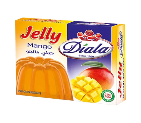 Diala Mango Jelly dessert mix in a 80g package, halal-friendly instant mango-flavored jelly for quick treats