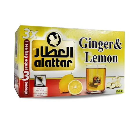 AlAttar Ginger and Lemon Tea 20-count wellness drink box, showing the packaging with tea bags and branding.