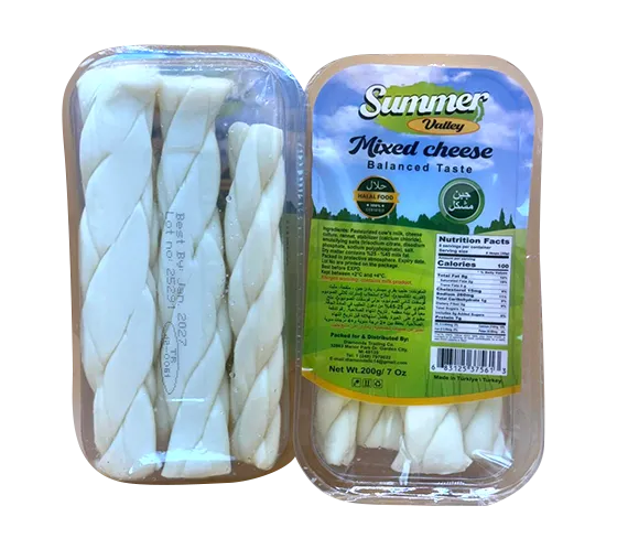 Mixed braided cheese snack by Summer Valley, 7oz halal cheese for charcuterie boards, featuring colorful cheese braids.