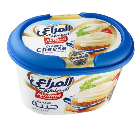 Creamy Almarai cheese spread in a 350g tub, ideal for breakfast and dips, shown in a close-up image.