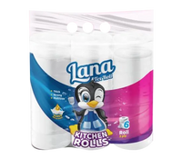 Lana Kitchen Paper Towel 6 Rolls, 3-Ply super absorbent paper towels for home cleaning and kitchen use.
