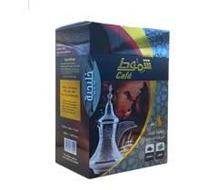 Shmookh Café instant Arabic coffee packet with cardamom and saffron flavor, featuring the Coffee:Shammout brand logo.