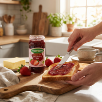 Tamara Strawberry Jam 430g jar with country-style label, spread for breakfast, featuring fresh strawberries and fruit preserves.
