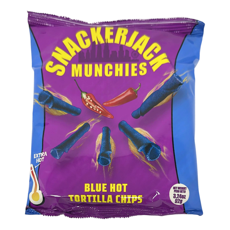 Snackerjack Munchies Blue Hot Rolled Tortilla Chips - Extra Hot Spicy Snack, 3.24oz Bag - SANI-LLC