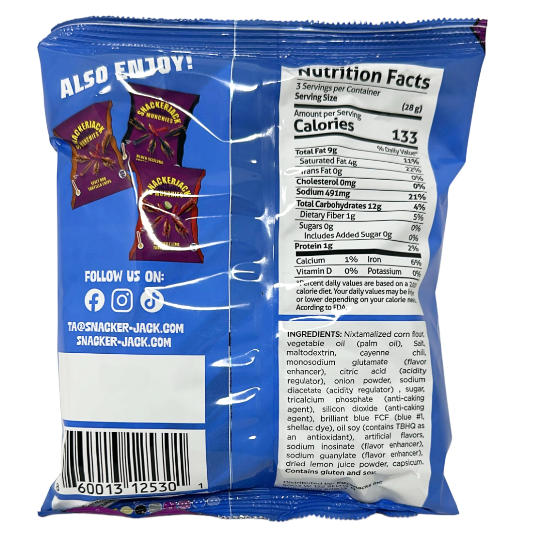 Snackerjack Munchies Blue Hot Rolled Tortilla Chips - Extra Hot Spicy Snack, 3.24oz Bag - SANI-LLC