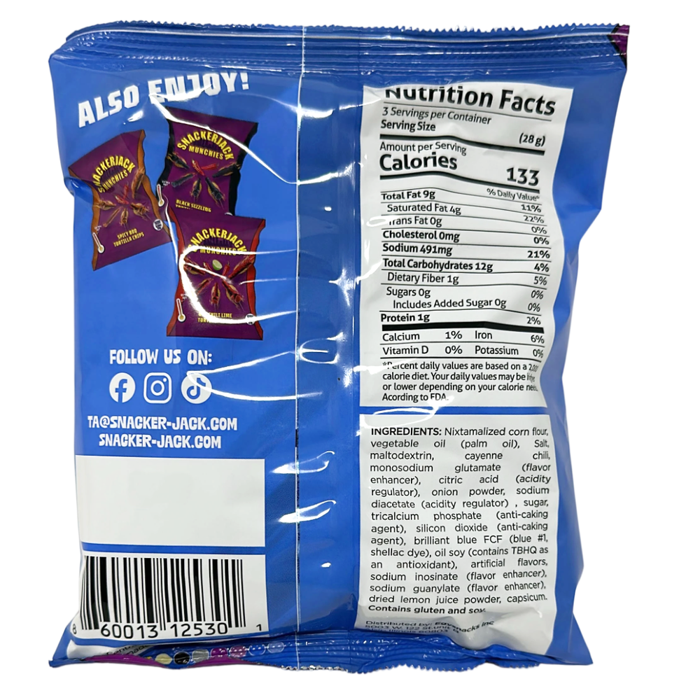 Snackerjack Munchies Blue Hot Rolled Tortilla Chips - Extra Hot Spicy Snack, 3.24oz Bag - SANI-LLC