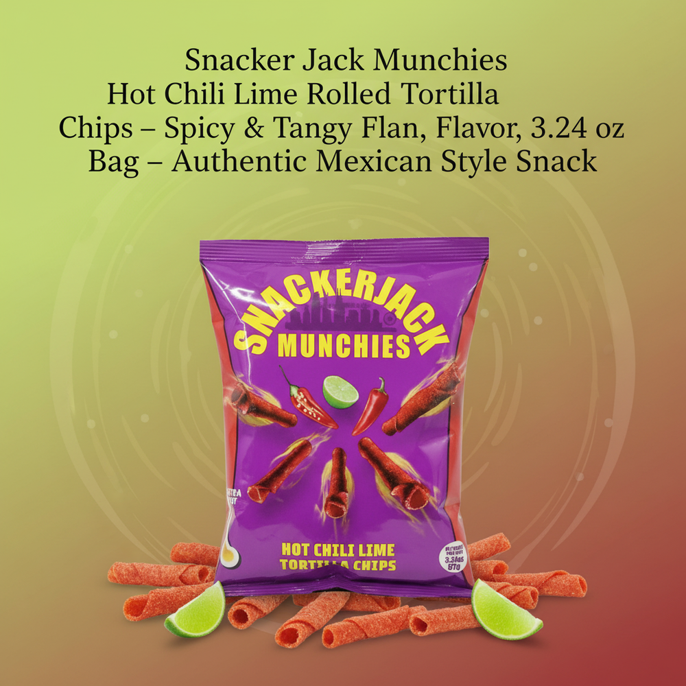SnackerJack Munchies Hot Chili Lime Rolled Tortilla Chips - Spicy & Tangy Flavor, 3.24 oz Bag - Authentic Mexican Style Snack - SANI-LLC