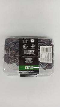Castle Farms Ajwa Al Madina Dates by SANI-LLC, 800g case of 9, showcasing fresh, dark, and glossy authentic dates fruit.