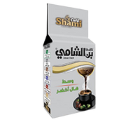 Silver can of Shami Cafe Turkish coffee with medium roast and green cardamom, 200g, showcasing the product packaging.