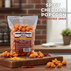 Mix Match Gourmet Fiery Hot Cheddar Popcorn, Spicy Cheesy Gluten-Free Snack, 2.85oz Bag