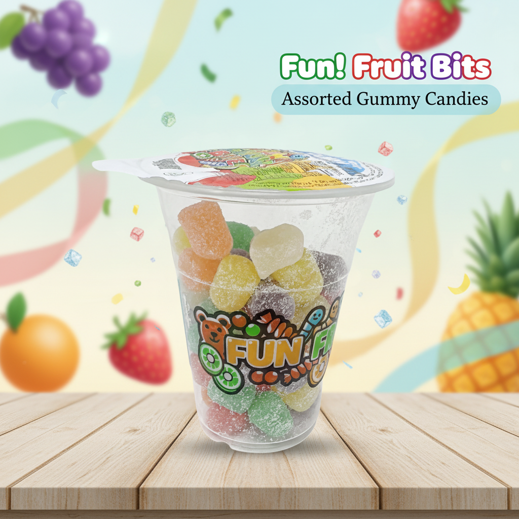 Fun Fruit Bites Assorted Spicy Drops Gummy Candy Cup - Sweet & Chewy Halal Treats