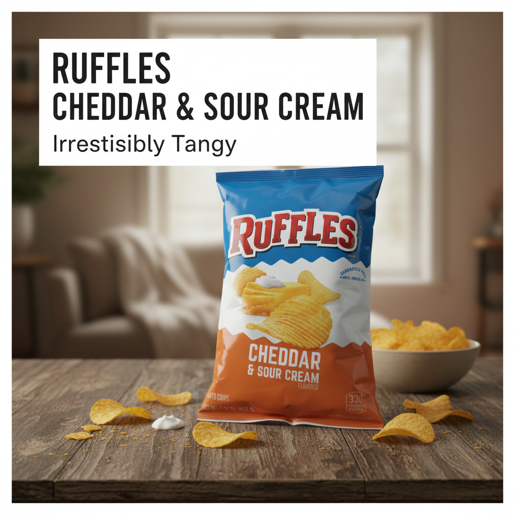 Ruffles Potato Chips 60.2g Bag Crispy Ridges Bold Cheddar & Sour Cream Flavor for Snack Time - SANI-LLC