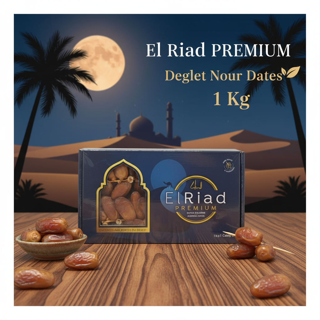 El Riad Premium Deglet Nour Algerian Dates 1 Kg (2.20 lb) Naturally Sweet, Rich in Fiber & Magnesium for Healthy Snacking & Baking