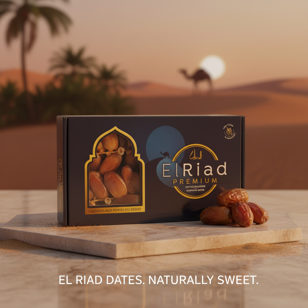 El Riad Premium Deglet Nour Algerian Dates 1 Kg (2.20 lb) Naturally Sweet, Rich in Fiber & Magnesium for Healthy Snacking & Baking