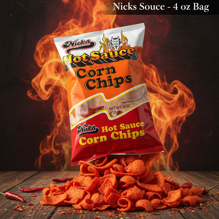 Nicks Hot Sauce Flavored Corn Chips - Spicy & Crunchy Snack - 4 oz Bag