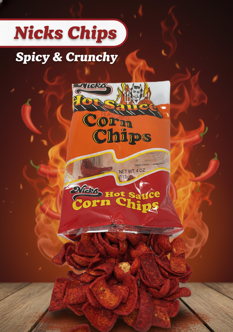 Nicks Hot Sauce Flavored Corn Chips - Spicy & Crunchy Snack - 4 oz Bag