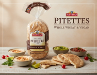 Toufayan Bakeries Whole Wheat Pitettes Pita Bread 8 Loaves 8 oz Hearth Baked Vegan Perfect for Snacks & Dips - SANI-LLC