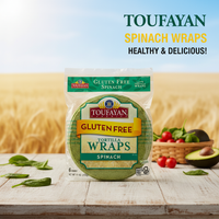 Toufayan Gluten Free Tortilla Wraps 6 Count (11 oz) Spinach Flavor Certified Vegan, Resealable Freshness For Sandwiches, Pinwheels & Meal Prep