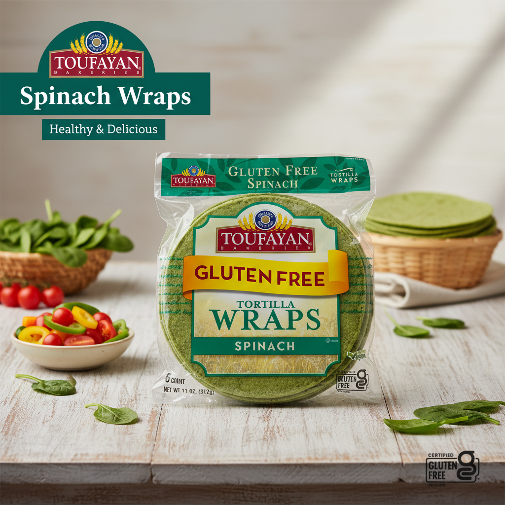 Toufayan Gluten Free Tortilla Wraps 6 Count (11 oz) Spinach Flavor Certified Vegan, Resealable Freshness For Sandwiches, Pinwheels & Meal Prep - SANI-LLC