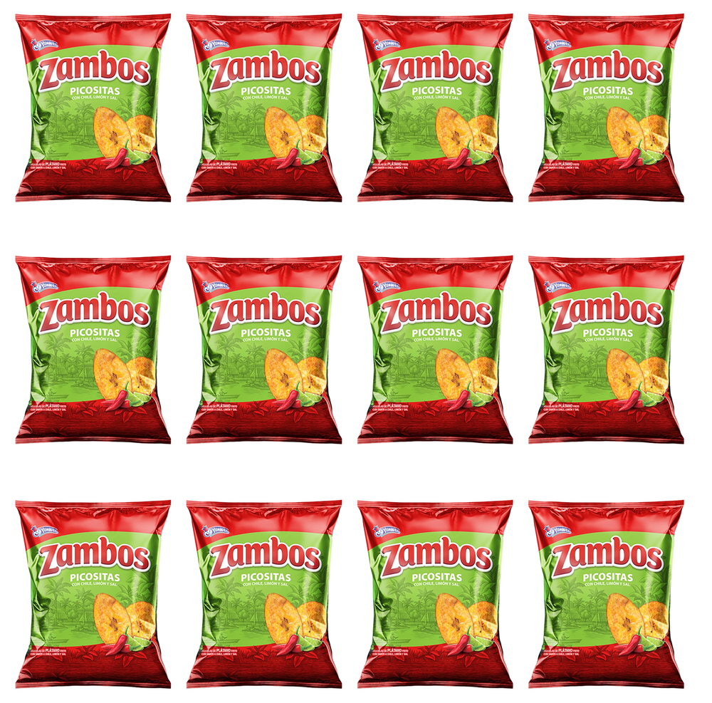 12 Bags of Zambos plantain chips with chili, lime and salt